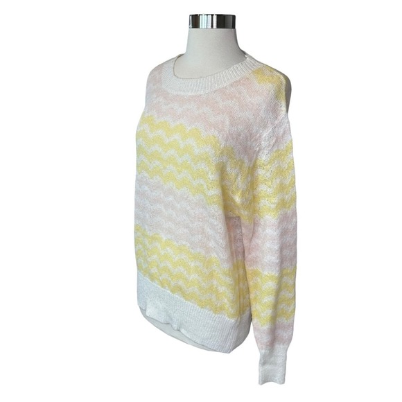 Frnch Sweater Womens Striped Long Sleeve Stretch Scoop Neck Yellow Large NWOT - Picture 6 of 9